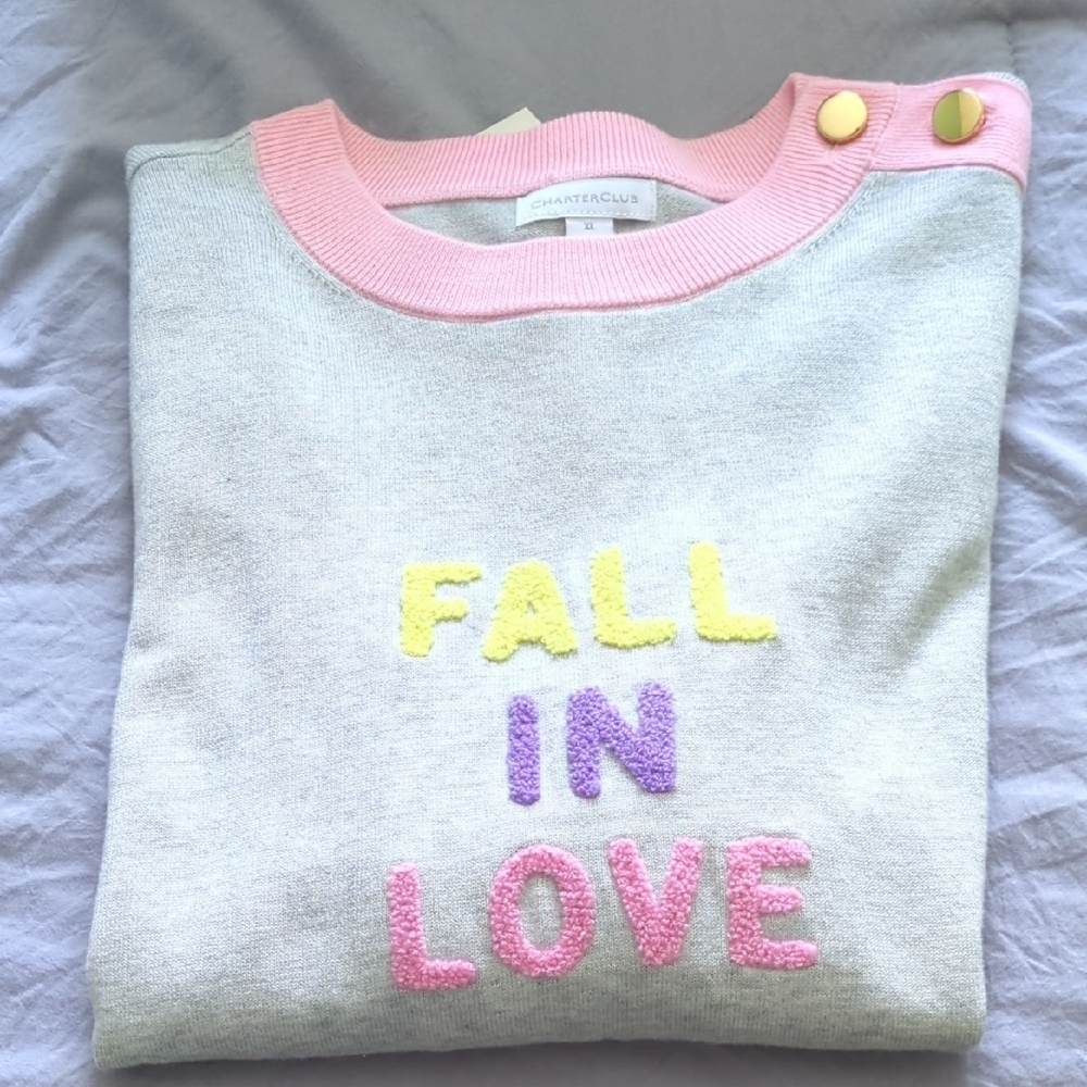 Charter Club Gray and Pink Crewneck Sweater
